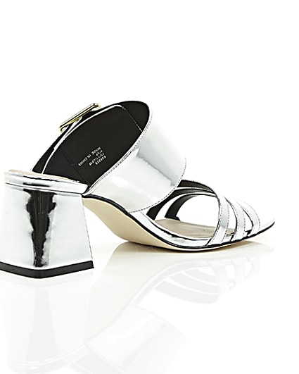 360 degree animation of product Silver metallic strappy mules frame-12