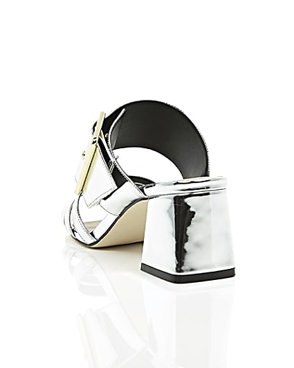 360 degree animation of product Silver metallic strappy mules frame-17