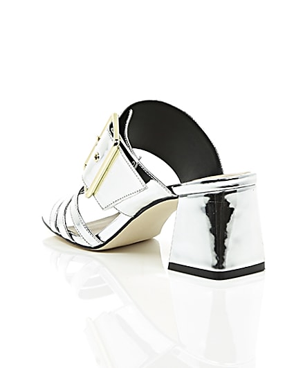 360 degree animation of product Silver metallic strappy mules frame-18
