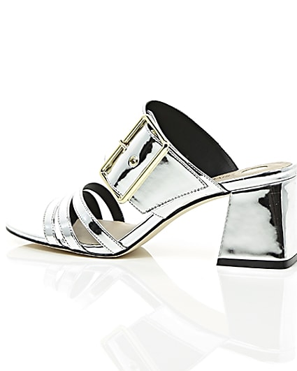 360 degree animation of product Silver metallic strappy mules frame-20
