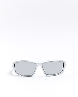 Silver metallic wrap sunglasses