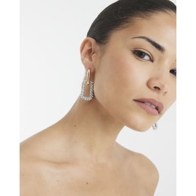Silver Mini Door Knocker Hoop Earrings