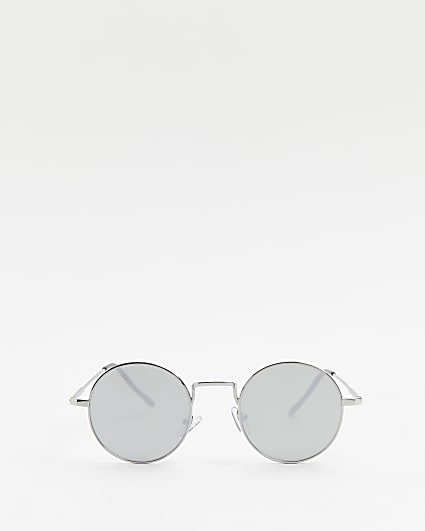 Silver mirrored round aviator sunglasses