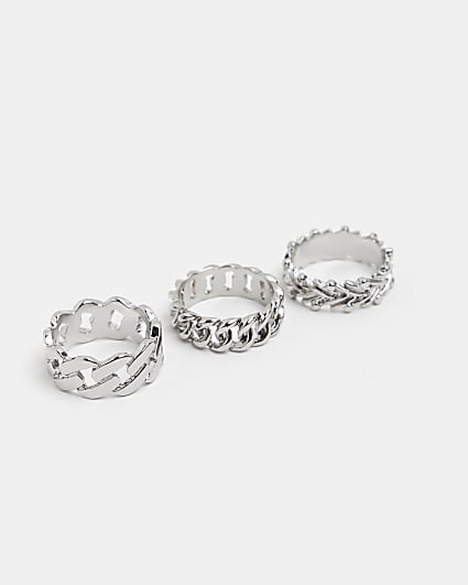 Silver Mixed Chain 3 Ring Pack