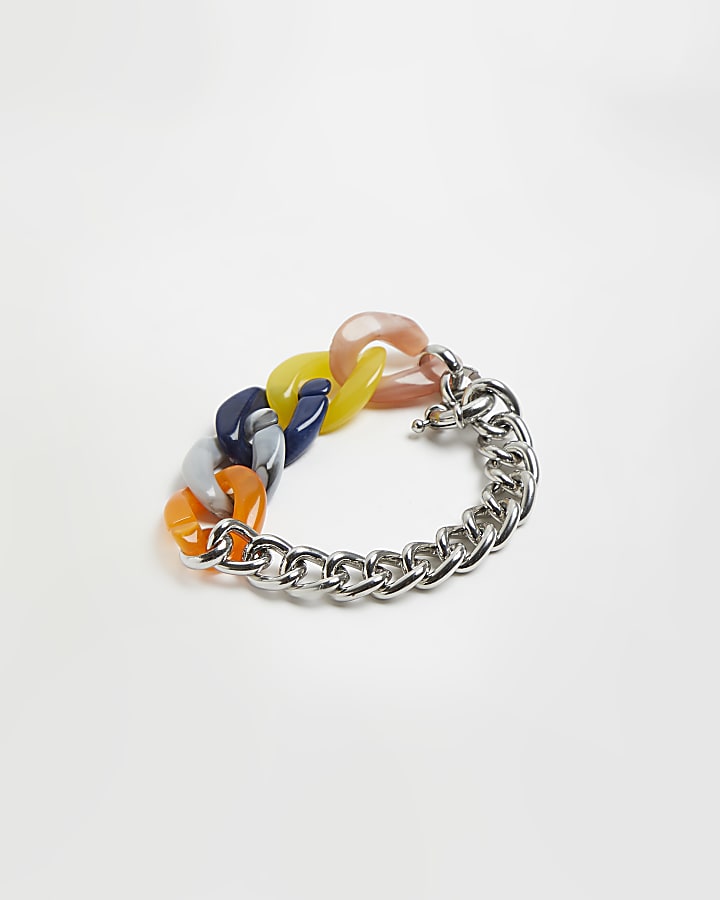 Silver multi coloured chunky chain bracelet