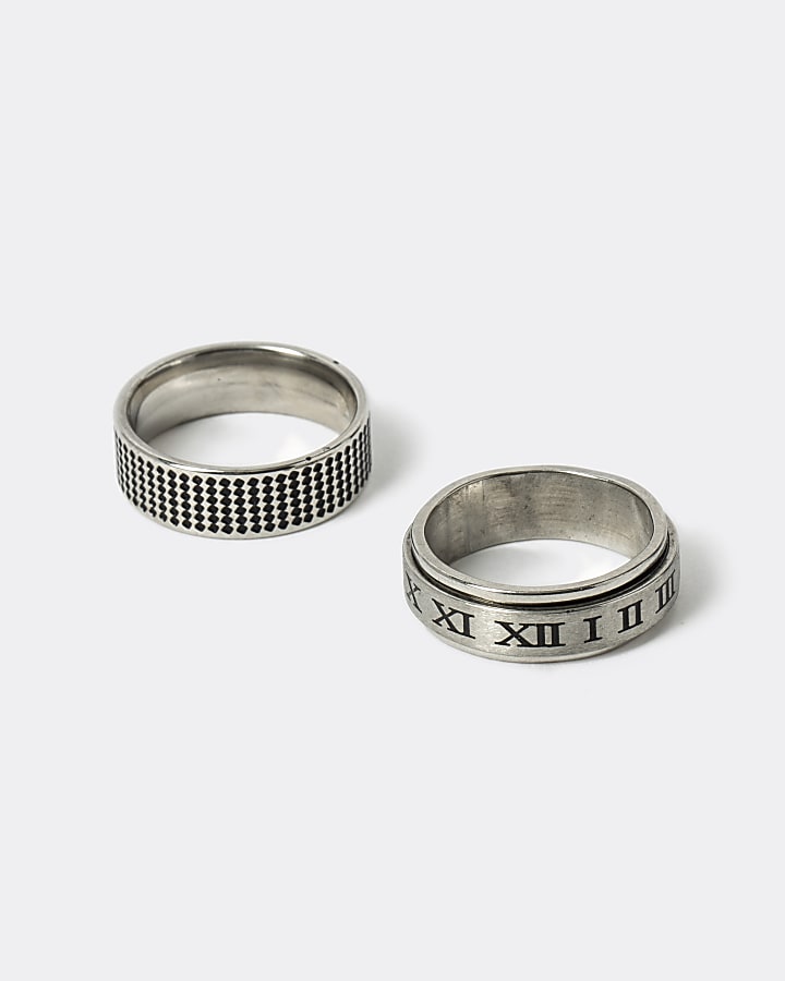 Silver multipack of 2 embossed rings
