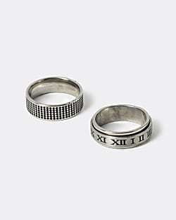 Silver multipack of 2 embossed rings