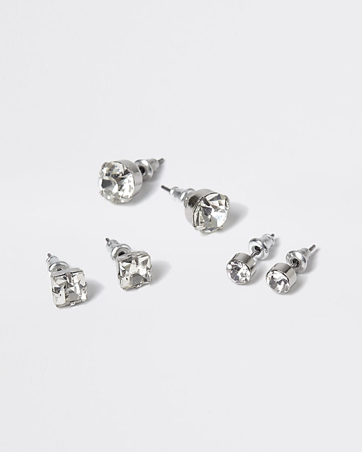 Silver multipack rhinestone stud earrings