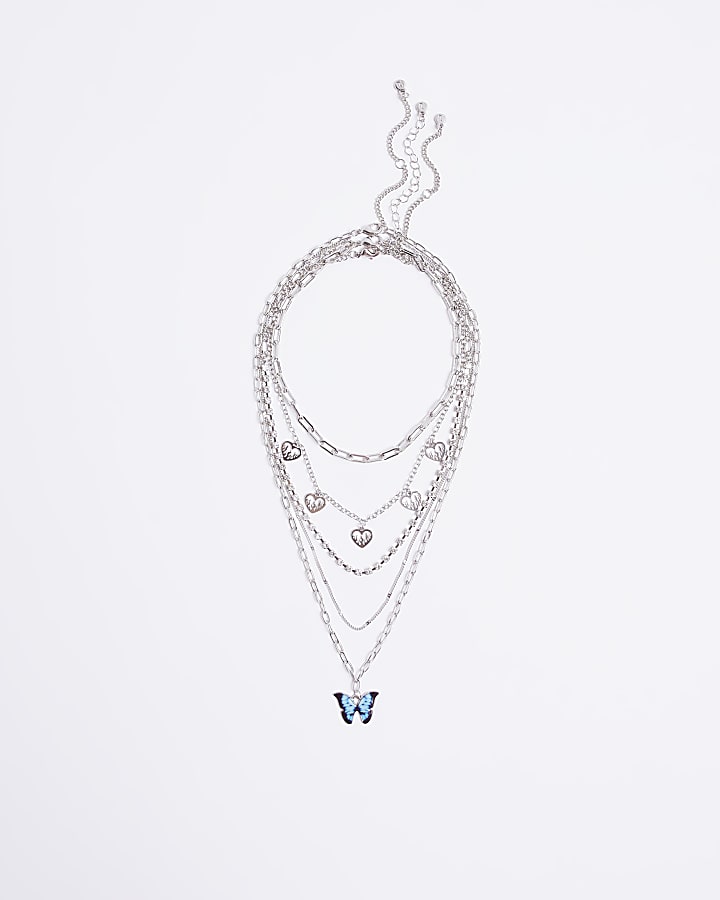 Silver multirow charm necklace