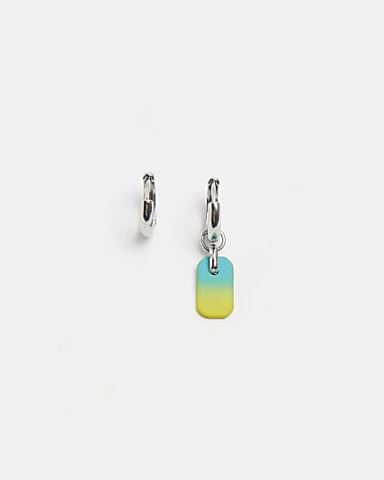 Silver ombre tag earrings