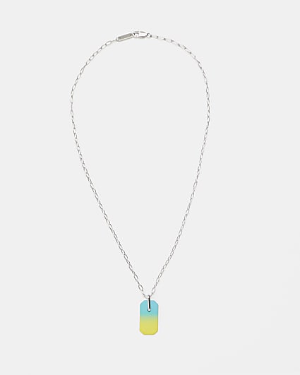 Silver ombre tag pendant necklace