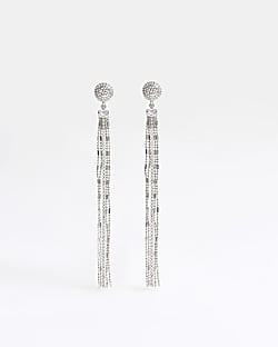 Silver paved drop earrings