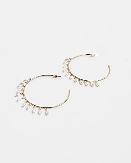 Silver pearl cascade hoop earrings