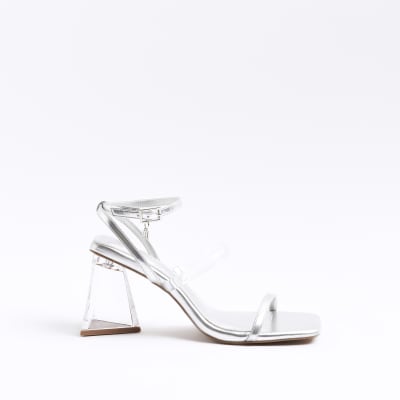 Silver perspex heeled sandals