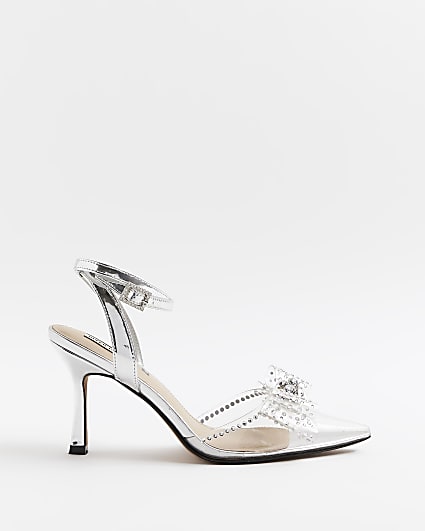 Silver perspex heeled shoes