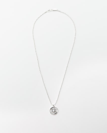 Silver plated compass pendant necklace