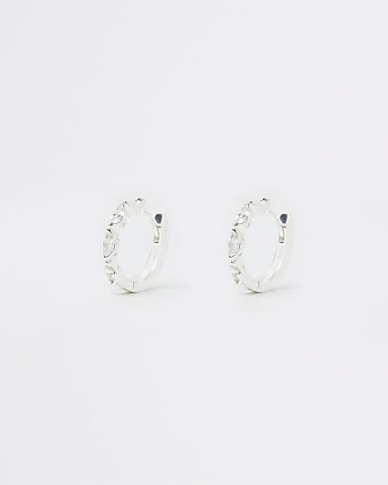 Silver plated diamante huggie hoop earrings