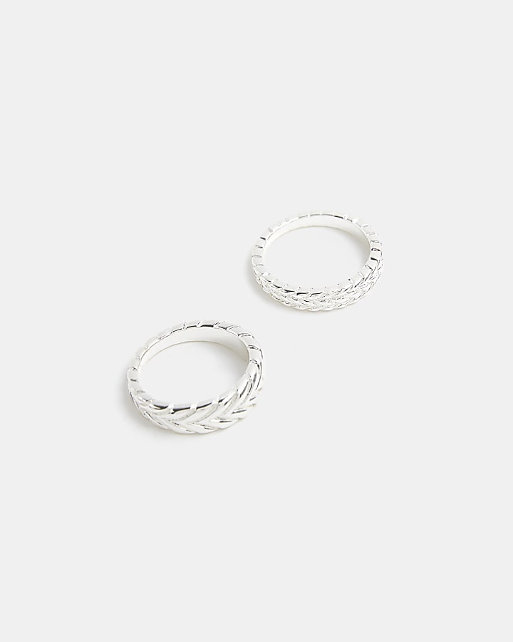 Silver Plated Multipack of 2 Textured Rings