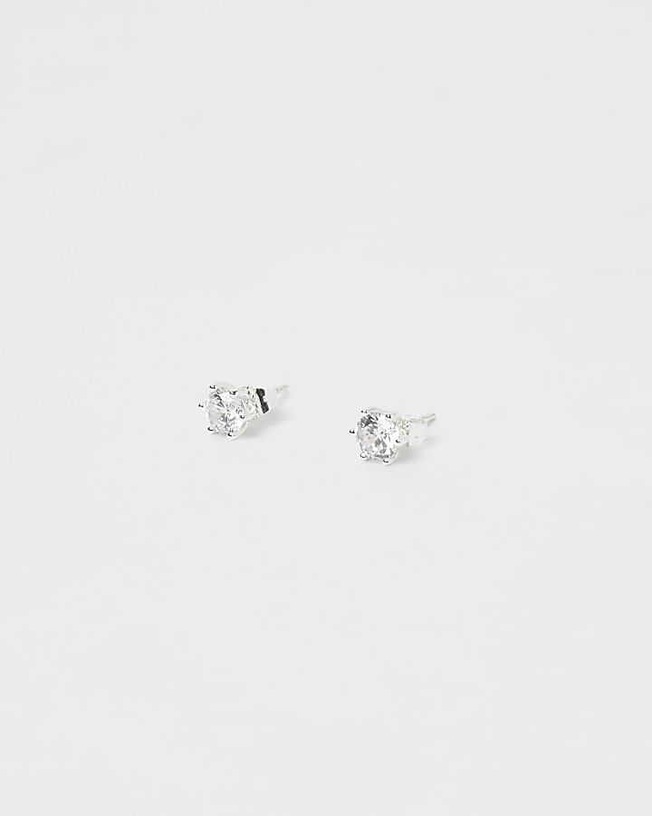 Silver Plated Round Crystal Studs