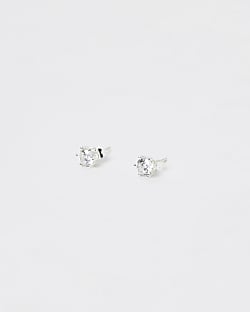 Silver Plated Round Crystal Studs
