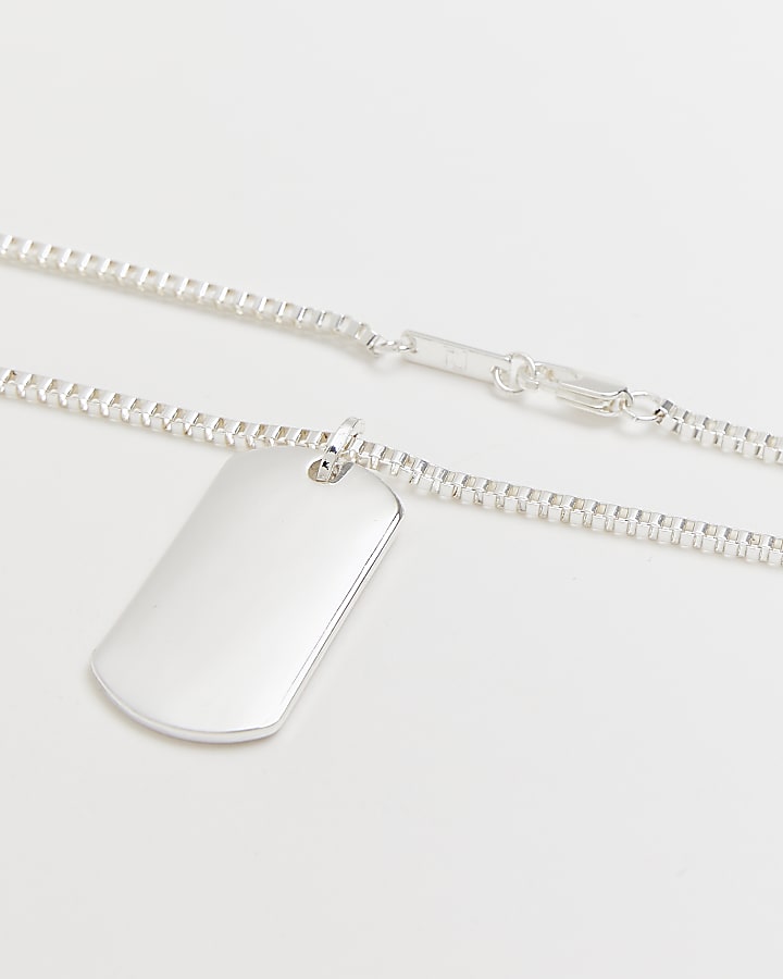Silver plated Tag pendant necklace