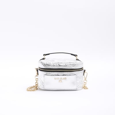 River Island quilted cross body bag with chain strap in white