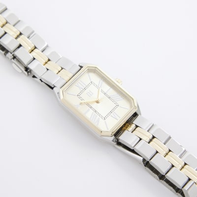 Silver rectangle face watch | River Island