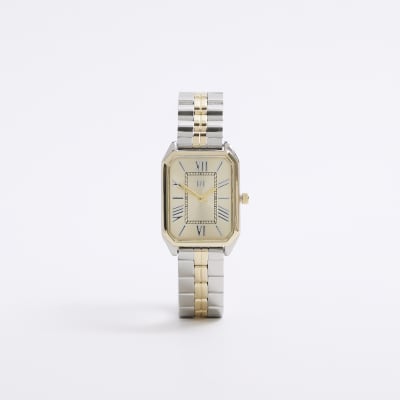 Silver rectangle face watch River Island