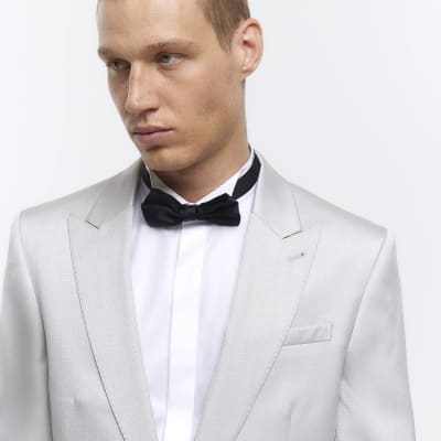 Silver regular fit metallic tuxedo blazer River Island