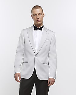 Silver regular fit metallic tuxedo blazer