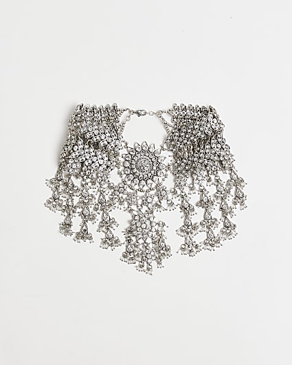 Silver rhinestone mega collar necklace
