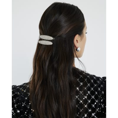 Silver Rhinestone Pack Of 2 Hair Clips