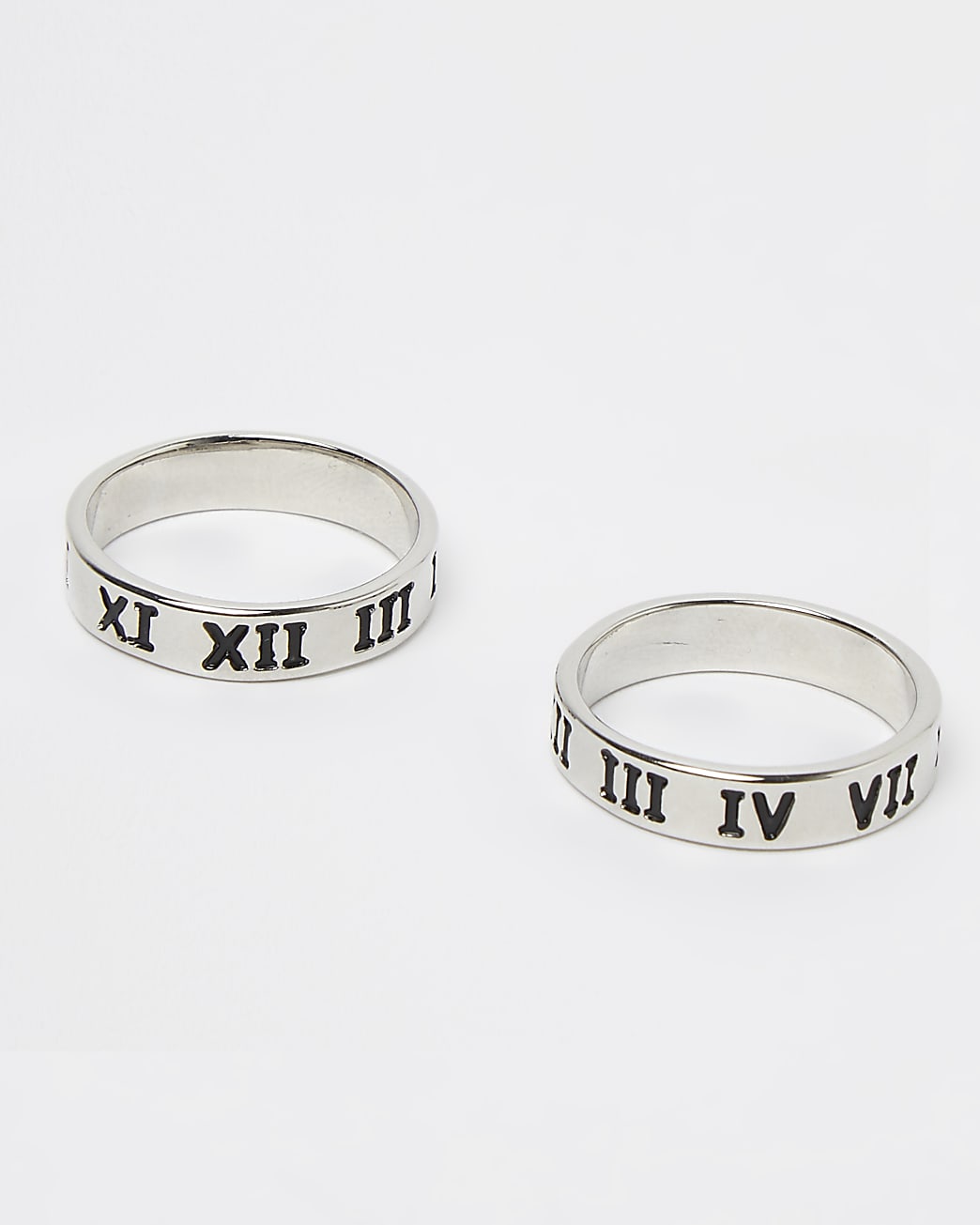 Silver roman numeral engraved rings 2 pack