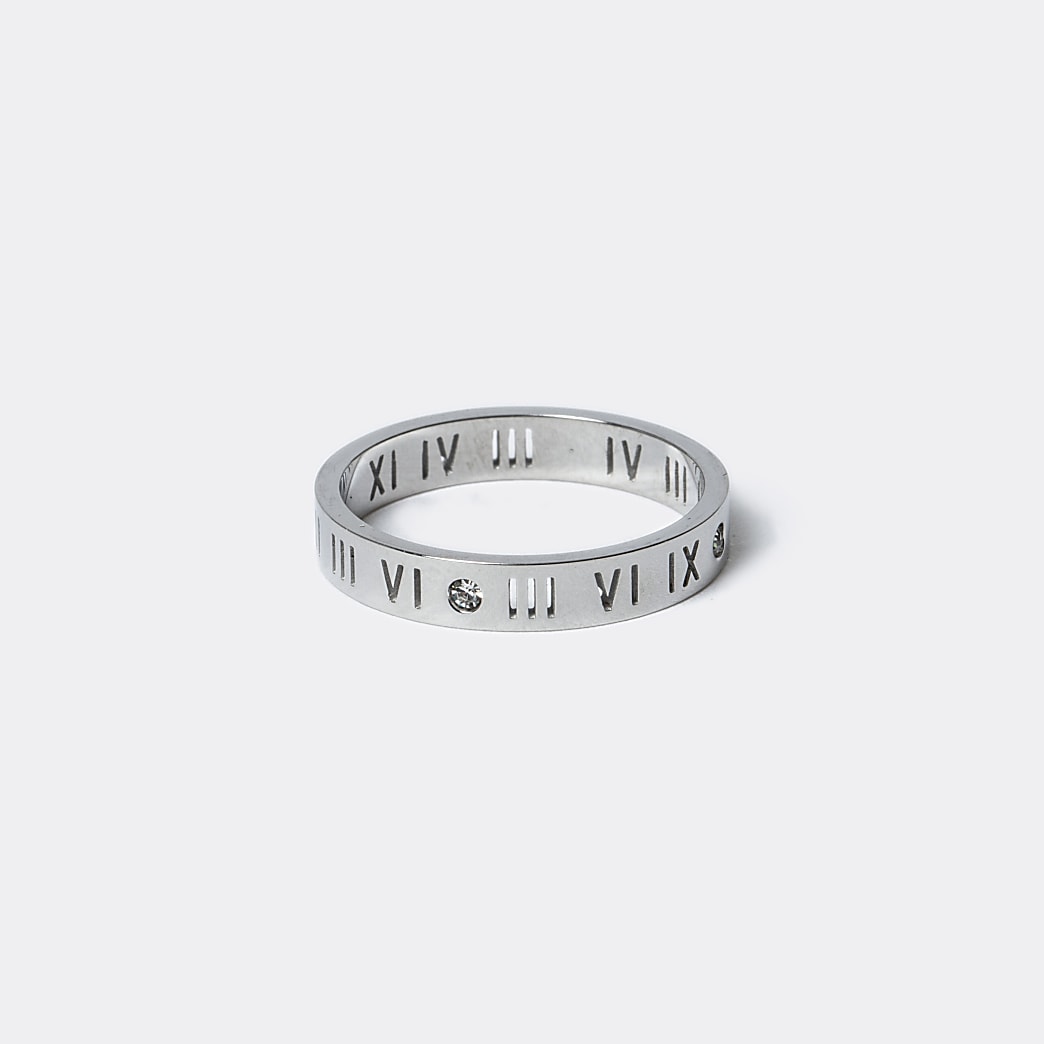 Silver roman numeral steel ring | River Island