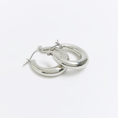 Silver round hoop earrings River Island