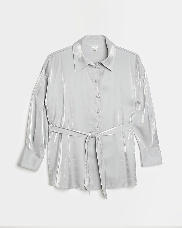 Silver satin belted shirt