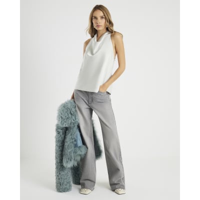 Silver Satin Halter Neck Top