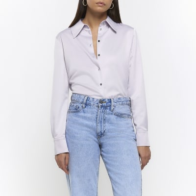 Silver satin long sleeve shirt