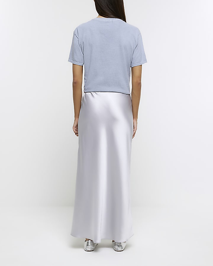 Silver satin maxi skirt | River Island
