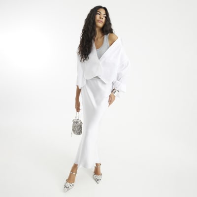 Silver Satin Maxi Skirt