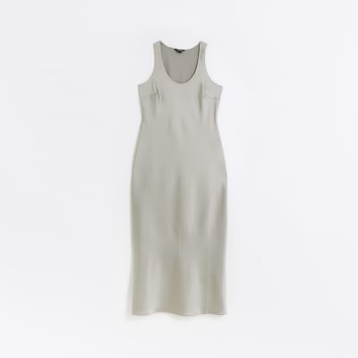 Silver satin slip maxi dress