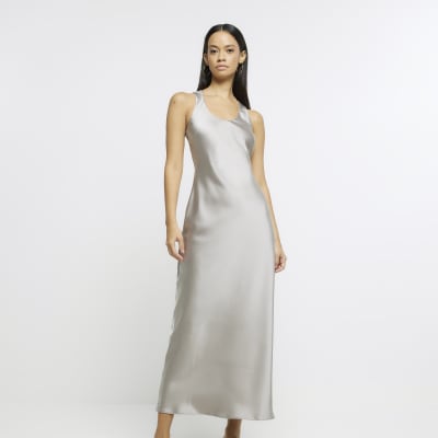 Silver satin slip maxi dress | River Island