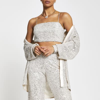 white and silver sequin top