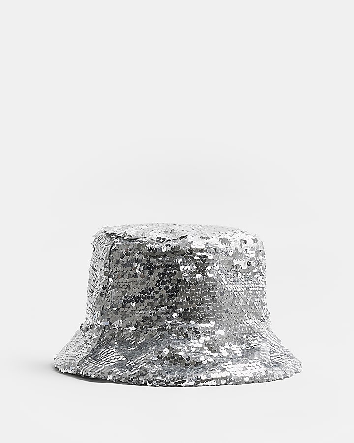 Silver sequin bucket hat