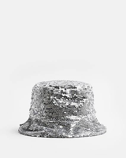Silver sequin bucket hat