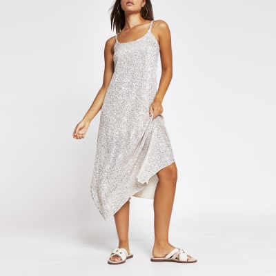 silver sequin cami dress