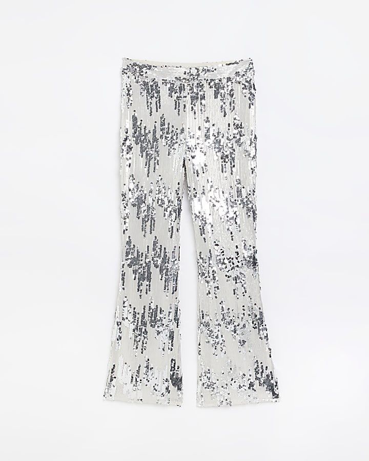 Silver Sequin Flare Trousers
