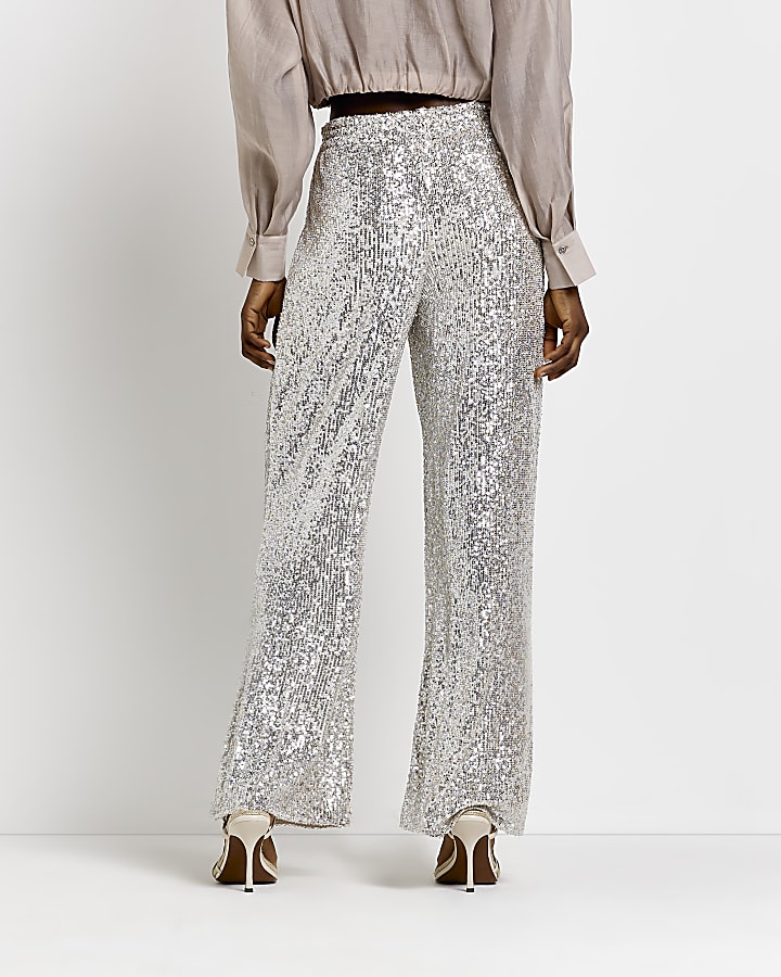 Silver sequin flared trousers