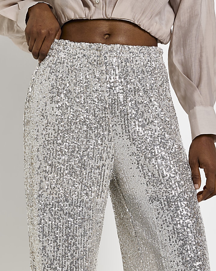 Silver sequin flared trousers