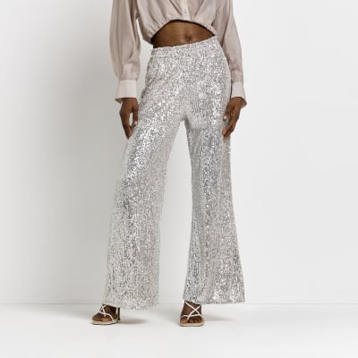 sequin trousers silver